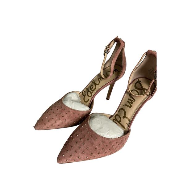 Sam Edelman Pink Suede Studded Pumps Shoes Heels Strappy Ankle Strap 6 - Picture 11 of 11
